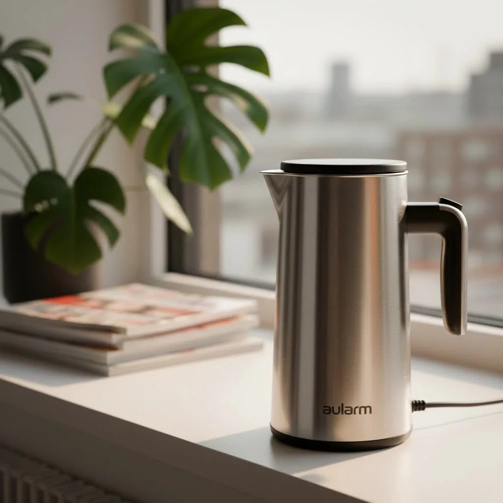 Milk frother creating creamy foam for coffee