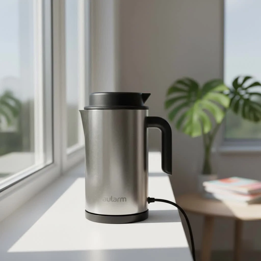 Handheld electric milk frother creating foam